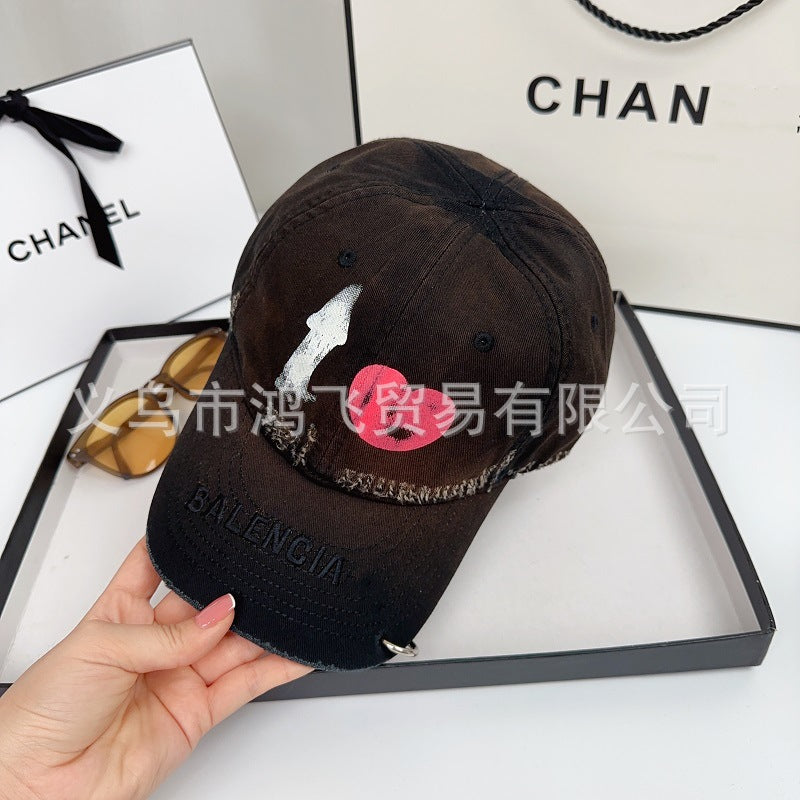 Wholesale Valentine's Day limited summer new I LOVE printed iron buckle edging dirty baseball cap